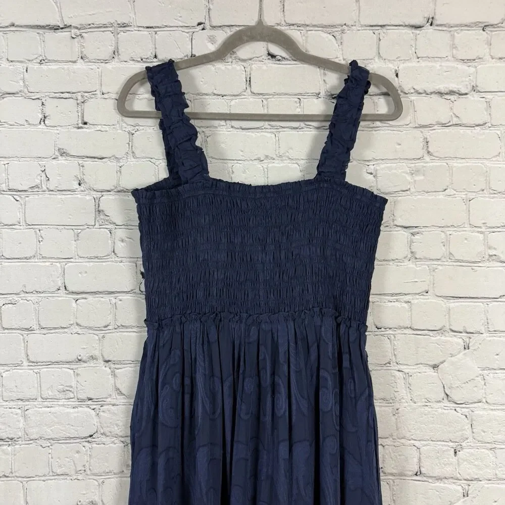 Lilly Pulitzer Hadley Smocked Maxi Dress in Navy Blue Crepe Swirl - Picture 11 of 13